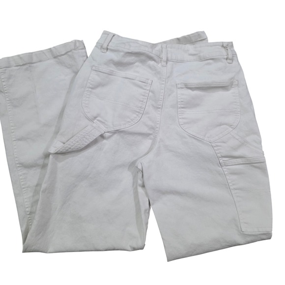 Forever 21 Women's white Wide Leg Carpenter Pants Size 27 clean girl utitlity - Picture 2 of 6